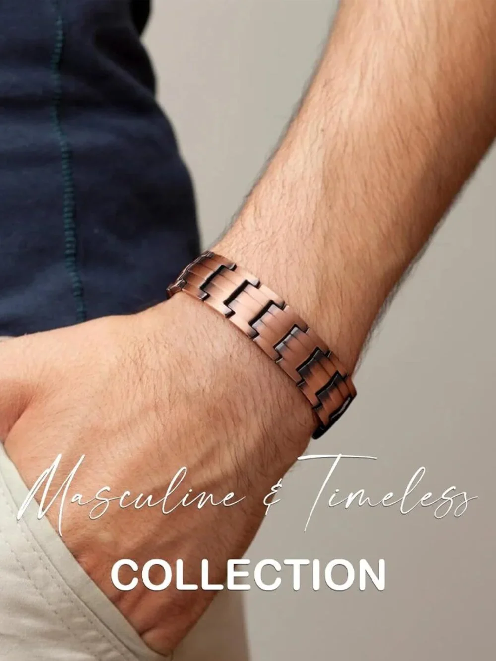 Elegant Men's Copper Magnetic Bracelet with Double-Row Strong Magnets - Stylish